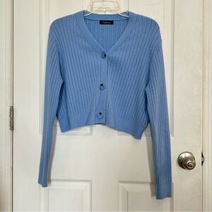 Women’s Blue Ribbed Cropped Cardigan